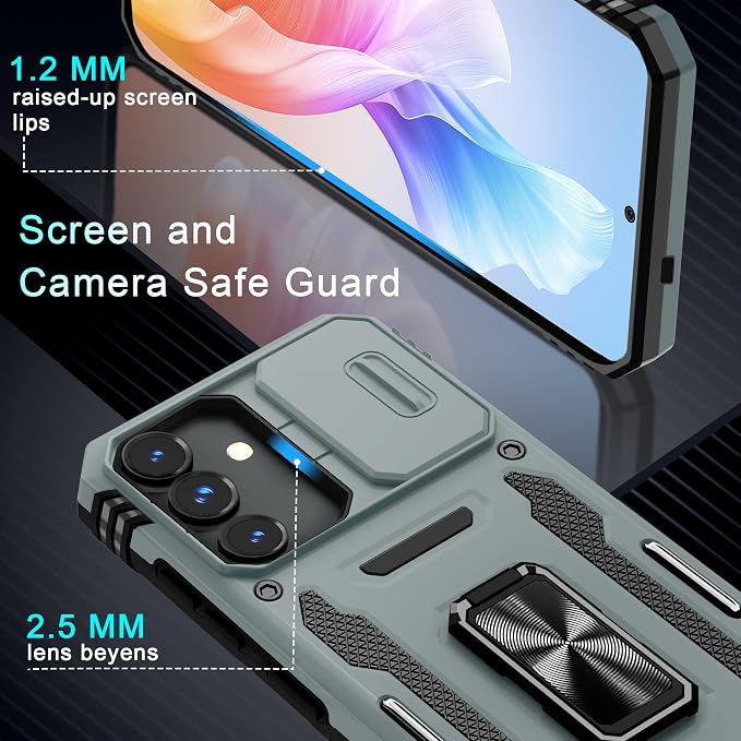 DEERLAMN Case for Samsung Galaxy S24 6.2-Inch with Slide Camera Cover+Screen Protector(1 Pack), Rotated Ring Kickstand Military Grade Shockproof Protective Cover-Grey - Image 6