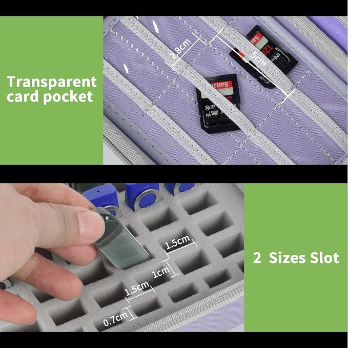 ALKOO USB Flash Drive Case with SD Card/Memory Stick/Thumb Drives Storage | for SanDisk/for Samsung, Removable Foam, 9 Card Pockets, for IT Admins, Photographers, Film Crews, Studios, Travel, Purple - Image 3