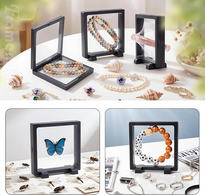 Framendino, 4 Pack Black 3D Floating Frame Display Case Challenge Coin Holder Stands 4.3x4.3x0.8 Jewelry Storage Box for AA Medallion Shells - Image 7