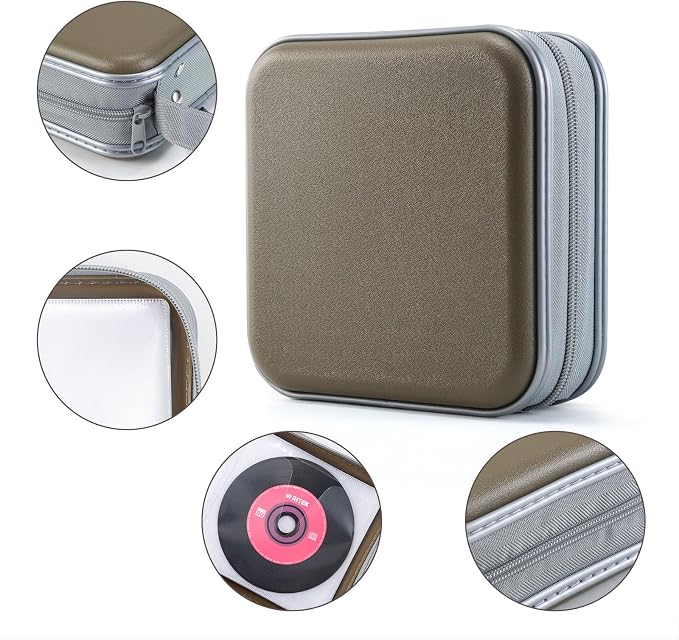LIOVODE DVD Case, 48 Capacity Hard Plastic CD Case Holder for Car | DVD Storage, Hand Strap, Zipper Closure, Scratch-Resistant Sleeves, CD Storage for Music Blu-Ray Game Disc for Travel Office - Image 3