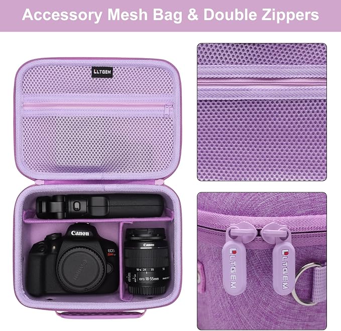 Small Camera Case Bag for Canon EOS Rebel T7/R50//R100 DSLR Camera Purple | Hard Carrying Travel Case for Canon EOS Rebel T7/R50//R100/R6 Mark II/R8/R6 Mark III/R50 V/T6/R10/R5 Mark II DSLR SLR Camera - Image 4