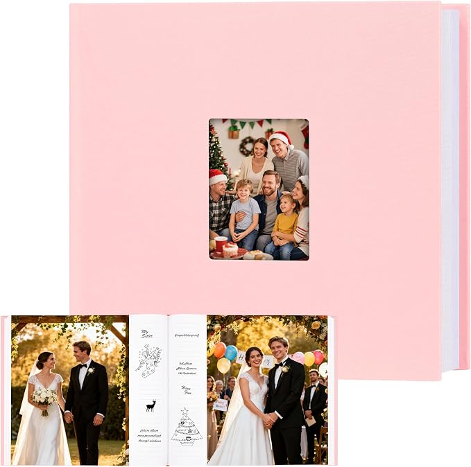 Aevdor 8x10 Photo Album, 100 Pockets, Linen Cover, Writing Space, Pink | Fits 8x10 Photos, Graphic Designs, Watercolors and Drawings, Doubles as an Art Portfolio by Aevdor