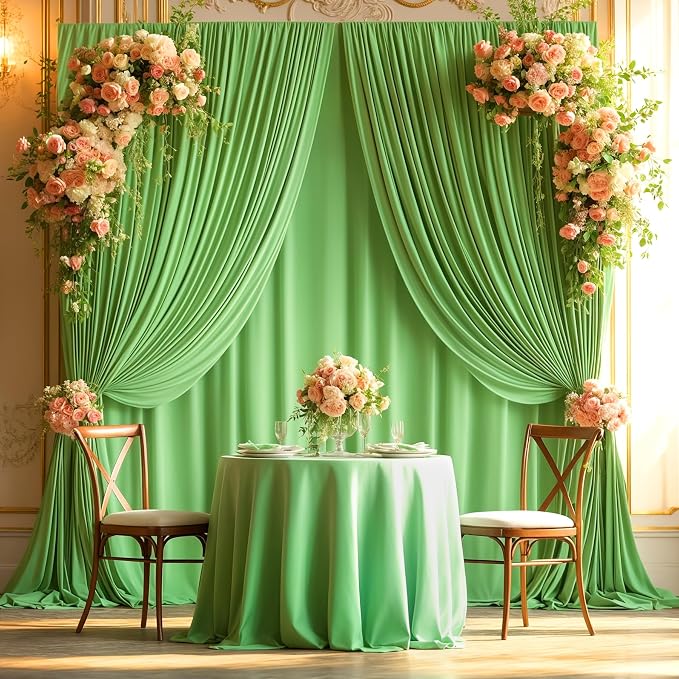 Sage Green Backdrop Curtain 4 Panels-Wrinkle-Free Green Curtains Polyester Photography Drapes for Baby Shower Birthday Party Photo Background Backdrop Stand- 16 X10FT (Sage Green) - Image 2