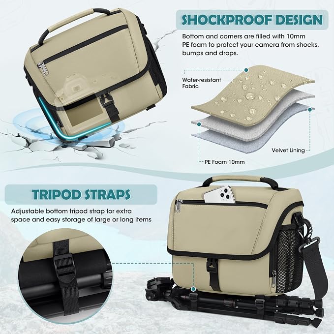 RAINSMORE Camera Bag, DSLR SLR Mirrorless Camera Case for Photographer | Waterproof Camera Sling Bag with Rain Cover & Tripod Holder Soft Padded Crossbody Camera Bag for Sony Canon Nikon Fujifilm - Image 4
