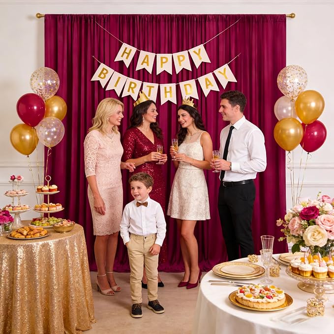 10ft x 10ft Burgundy Backdrop Curtains for Parties, Polyester Fabric Backdrop Drapes with Rod Pockets for Weddings, Birthday, Halloween, Photography, Christmas Party Background Curtain, 2 Panels - Image 6