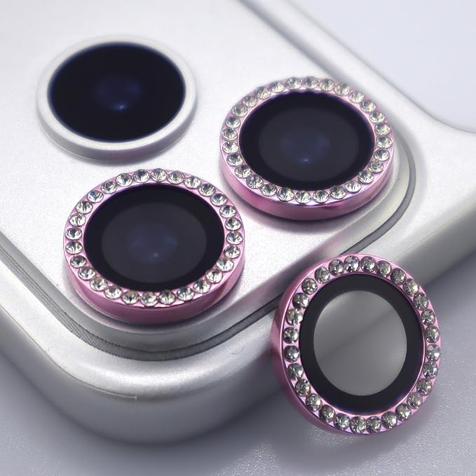 BONVAN for iPhone 17 Pro / 17 Pro Max Camera Lens Protector Bling Glitter Diamond Metal Crystal Tempered Glass Screen Accessories Rhinestones Lens Cover for iPhone 17 Pro/Pro Max (Pink) by BONVAN