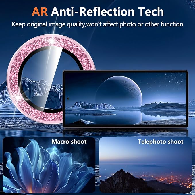 for Samsung Galaxy Z Fold 8 Ultra Camera Lens Protector, Individual Metal Ring Tempered Glass Lens Cover, [Strong Adsorption] Scratch Resistant Ultra-Thin HD Clear Lens Cover, 1 Set-Pink Sparkly - Image 3
