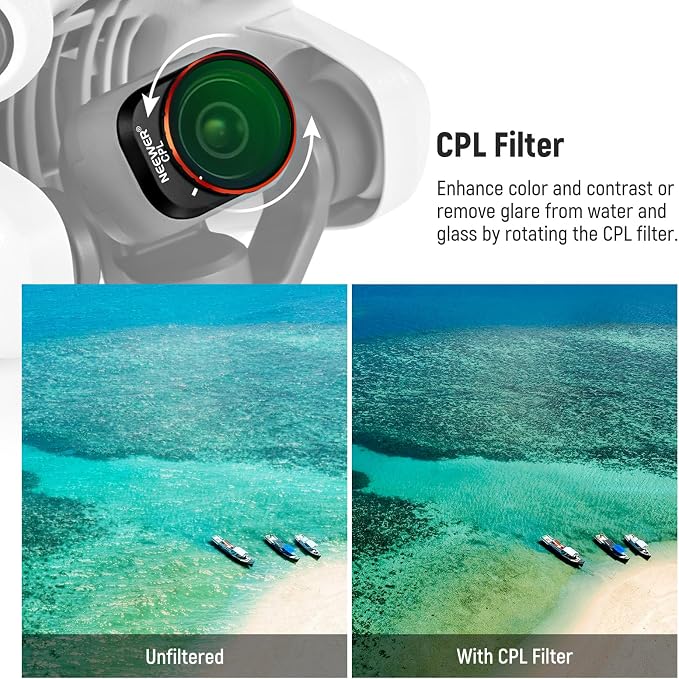 NEEWER ND CPL Filter Set Compatible with DJI Mini 4 Pro, 4 Pack Multicoated HD Optical Glass Screw On ND16 ND64 ND256 Circular Polarizing Neutral Density Filter Drone Accessories + 2X Cleaning Cloth - Image 3
