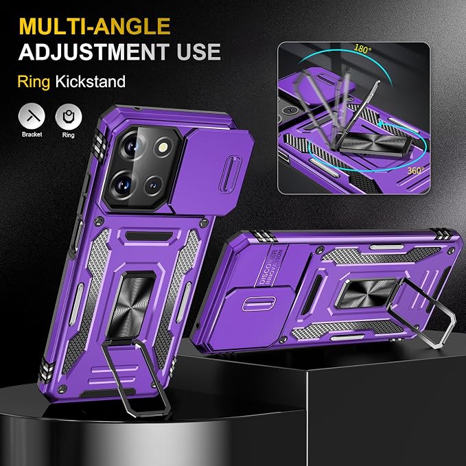 for Moto G 2025 Case with Screen Protector and with Camera Cover, 360°Military Grade Rotatable Kickstand (Heavy Duty) Shockproof Protective, Case for Moto G 2025 Purple - Image 7