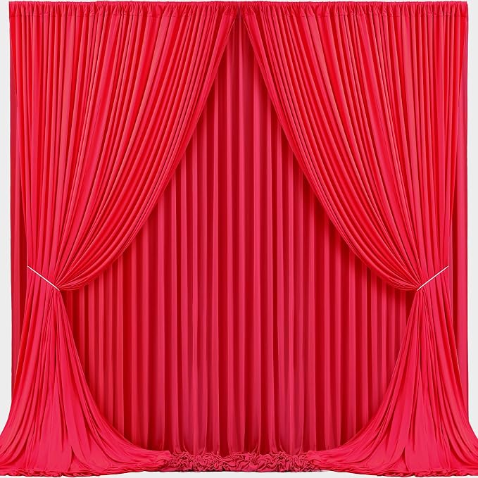 Red Backdrop Curtains 4 Panels-Wrinkle-Free Polyester Photography Drapes Party Photo Backgrounds for Wedding Christmas Photo Backdrops- 16 X10FT (Red) - Image 2