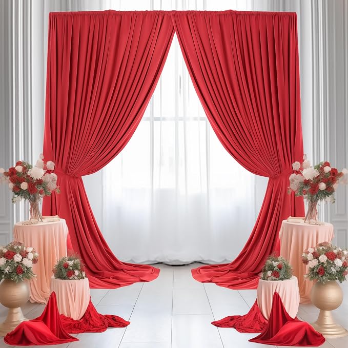 Red Backdrop Curtains 2 Panels-Wrinkle-Free Polyester Photography Drapes Party Photo Backgrounds for Wedding Christmas Photo Backdrops- 8 X10FT (Red) - Image 3