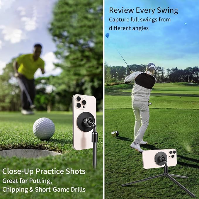 Golf Tripod Monopod, Magnetic Phone Stand for Swing Recording | 53.5" phone holder for iPhone/Android, with clamp, MagSafe/metal ring mount, 1/4"-20 screw, spike, tripod, carry bag - Image 4