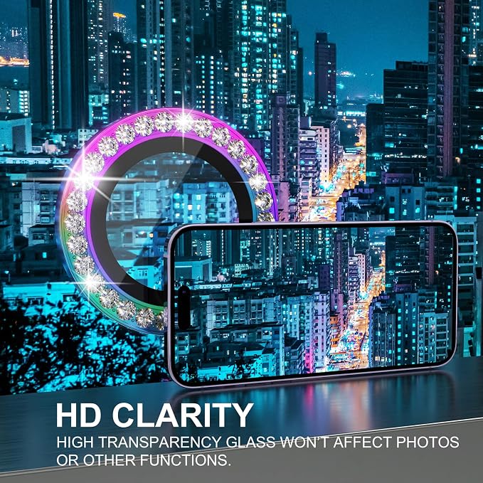 Choiche for iPhone 14 Pro/iPhone 14 Pro Max Camera Lens Protector | Ultra HD, Bling 9H Tempered Glass Camera Cover Screen Protector Metal Ring Decoration Accessories (Diamond-Colorful) - Image 5