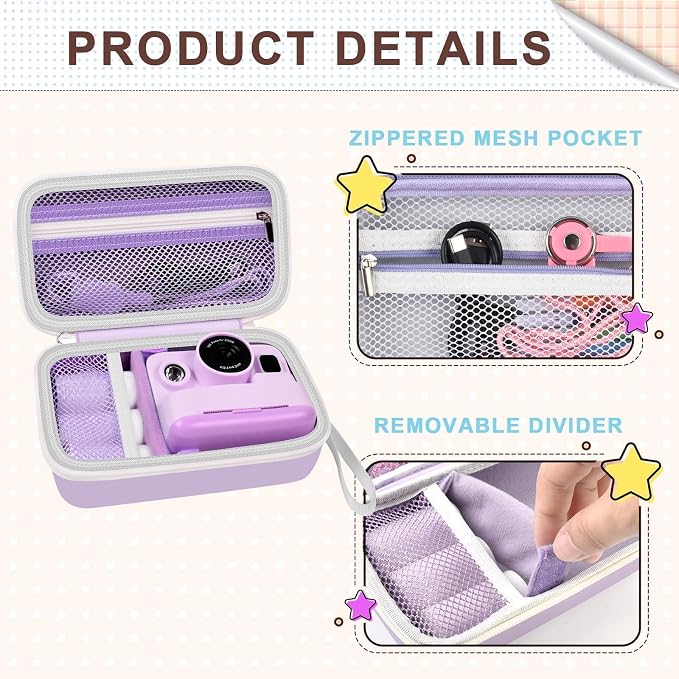 Kids Instant Print Camera Case for DYLANTO for ESOXOFFORE Cameras | Portable Digital Camera Case Organizer for ETIKEZ for YTETCN for DUDUDRAGON with Pocket for Accessories (Box Only)-Purple - Image 4