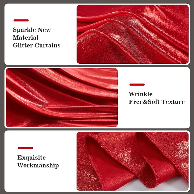 20x10ft Thick Red Glitter Backdrop Curtain Panels for Parties, Wrinkle Free Sequin Sparking Photo Backdrop Drapes, 4 Panels 5x10ft Shimmer Back Drop Cloth for Wedding Birthday Photography - Image 3