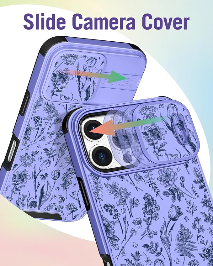 Buleens for iPhone 16 Pro Case 6.3 Inch - with Ring Stand & Camera Cover Aesthetic Cute Designed for Women Girls Teens Kawaii Flowers Floral Phone Case for iPhone 16 Pro Compatible with Magsafe - Image 3