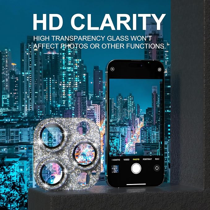Choiche for iPhone 15 Pro/iPhone 15 Pro Max Camera Lens Protector | Bling Camera Cover with 9H Tempered Glass Lens Screen Protector Metal Ring Decoration Accessories (Glitter-Silver) - Image 6