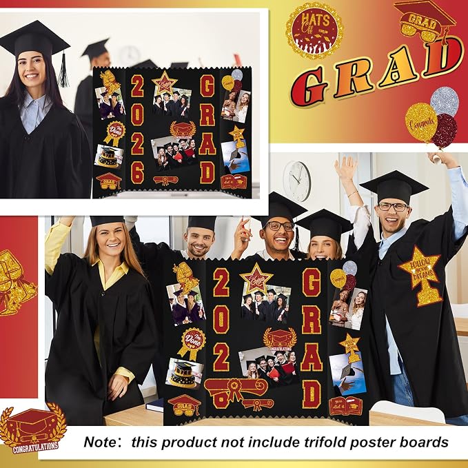 Glenmal Red Gold Graduation Photo Display Board Sticker Class of 2026 Picture Display Stickers Accessories for 2026 Grad Party College Board Photo Frame Decor (12x9inch,3.9x4.7inch) - Image 6