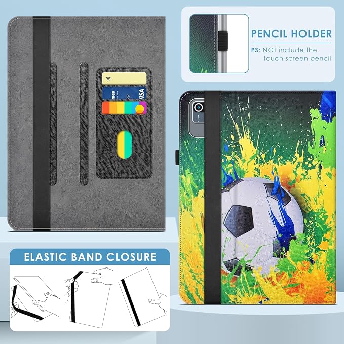 DETUOSI Universal 10.1 inch Tablet Case,Scratch Resistant | For ECOPAD ‎TH-KK12C,URAO X109,Aiprotablet C20e,Folio Leather Protective Cover,2-Angle Viewing Stand,3 Card Slots,Football - Image 6