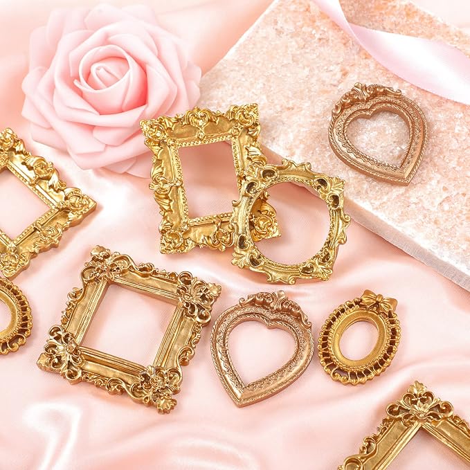 Vicenpal 50 Pcs Gold Mini Vintage Picture Frames Bulk | Small Vintage Photo Frames, Antique, Resin, Baroque, Ornate, Cute Wallet Size, for DIY Jewelry Gifts Christmas Wedding Decor - Image 7