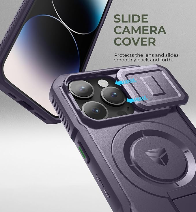 Dexnor for iPhone 14 Pro Case with Slide Camera Cover & Adjustable Kickstand, Compatible with MagSafe, Rugged Shockproof Bumper Cases Heavy-Duty Magnetic Protective Cover,6.1 inch,Phantom Purple - Image 4
