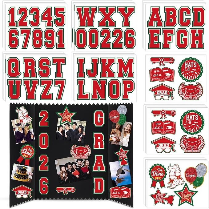 Glenmal Red White Green Graduation Photo Display Board Sticker Class of 2026 Picture Display Stickers Accessories for 2026 Grad Party College Board Photo Frame Decor (12x9inch,3.9x4.7inch) by Glenmal