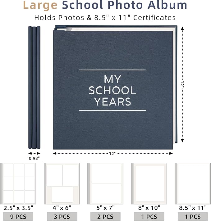 Large School Photo Album 12x12In Self Adhesive 40 Pages Gray Blue | Linen cover, Marker, Corner stickers, School memories, Kids keepsake - Image 4
