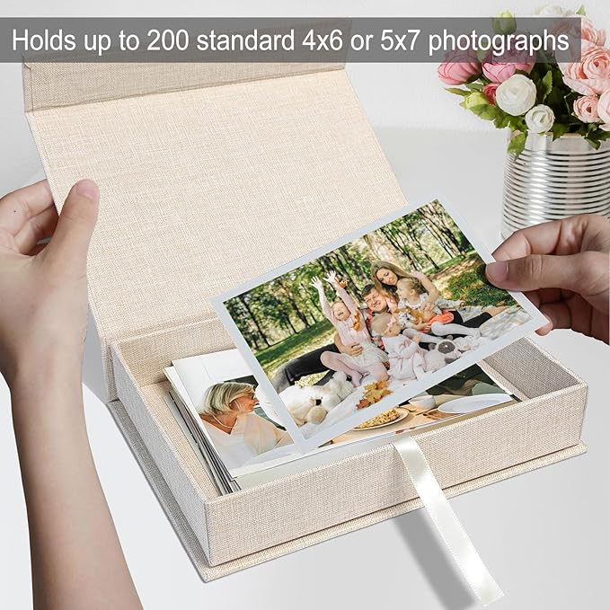 5x7" Archival Photo Storage Box with Lid – Stackable Memory Keepsake Organizer for Photos, Certificates, Jewelry & Scrapbooking Supplies, Photo Cases and Postcard Keeper Storage Container Box Beige - Image 6