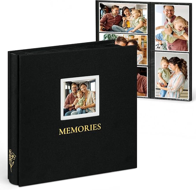 Vienrose Photo Album 4x6 600 Photos Cover Window Black | Gold Foil Spine, Fabric Cover, Wedding Album, Family Baby Travel, Memory Book by Vienrose