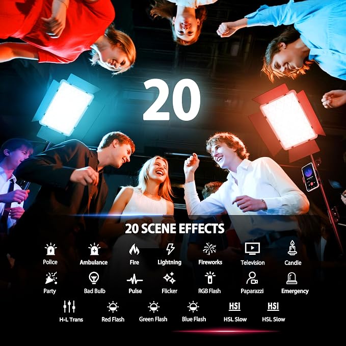 NiceVeedi 2-Pack RGB Photography Lighting with 20 Effects, 40W/360° Full Color/2700-6500K Studio Lights with Remote & Display, Video Light for Video Recording/Photography/Streaming/YouTube/TikTok - Image 4