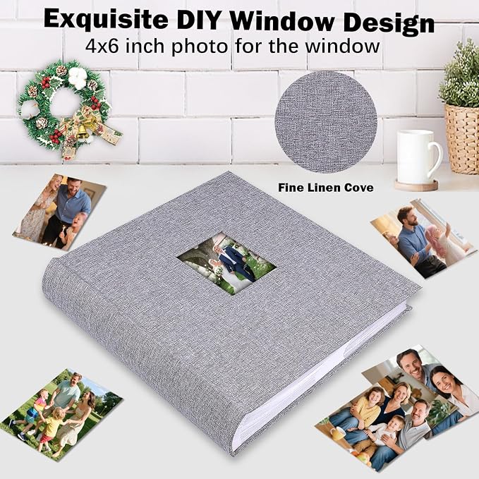 Photo Album 4x6 Vertical 600 Photos with Writing Space, Grey | Linen Cover, Acid-Free Pages, Clear PP Pockets, Memo Writing Space, Front Display Window, Family, Wedding & Travel Memories - Image 6
