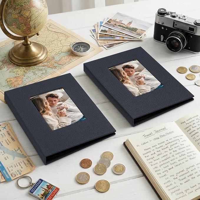 Small 4x6 Photo Album 24 Pockets Linen Cover Gray Blue 2 Pack | Linen Cover, Front Window, Portable Mini Picture Book, Travel Wedding Memories - Image 6