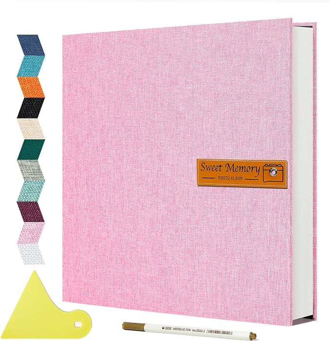 Spbapr Large Photo Album Self Adhesive Magnetic Scrapbook,DIY Scrapbook Album for 4x6 5x7 8x10 Picture,40 Pages Linen Cover Memory Book for Wedding Family Baby Pets, with Metallic Pen and Scraping by Spbapr