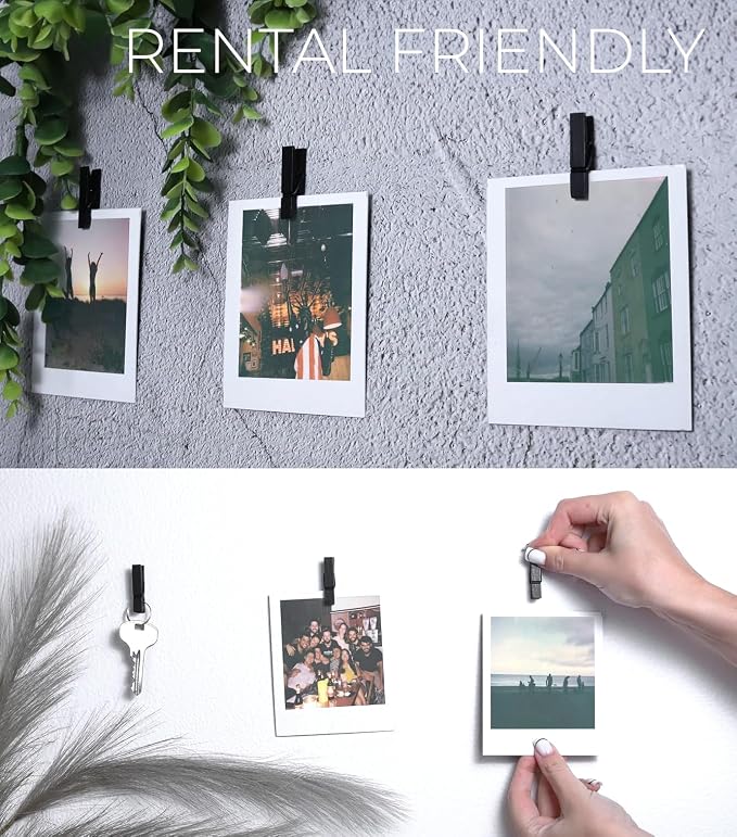 20 Pack Mini Self Adhesive Clips for Pictures - Black Wood Clip Photo Holders for Wall, Poster Hanger, Photo Cards Hanging Display Board & Picture Boards, Artwork Photos Holders Card Room Decor - Image 4