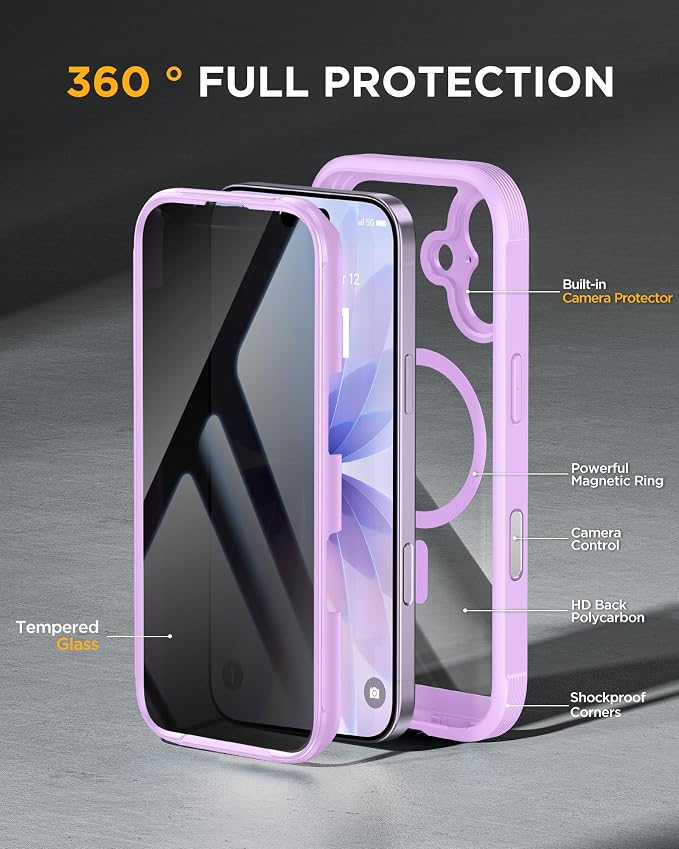 Miracase for iPhone 17 Case with Privacy Screen Protector, Taro Purple | Compatible with MagSafe, 360° Full Body Protection, Full Camera Protection, Military-Grade Shockproof Phone Case 6.3" - Image 3