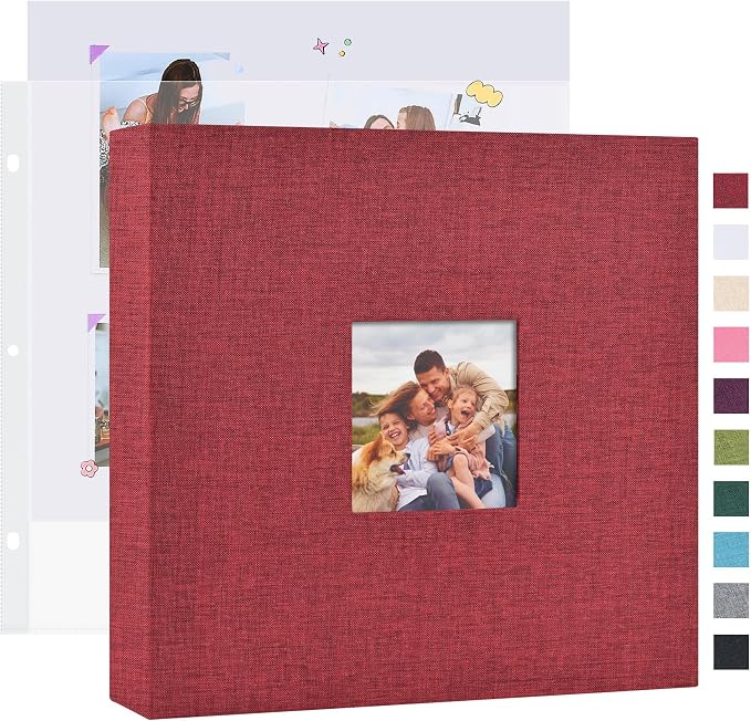 Mublalbum 10x10 Inch 3 Ring DIY Scrapbook Photo Album 40 Pages, Red | 3 Ring Binder Scrapbook, Linen Cover, 20 Plastic Sleeves 40 Pages, Memory Book for Wedding, Baby, Family, DIY Projects by Mublalbum