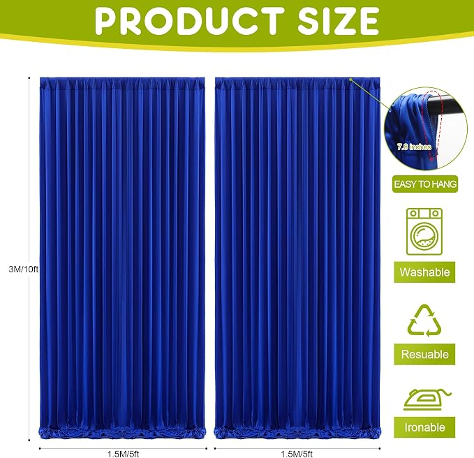 Royal Blue Backdrop Curtain for Parties Backdrop Drapes 10x10FT | Wrinkle Free Polyester Curtain Backdrop Draping Fabric for Backdrop Photoshoot Birthday Party Background, 2 Panel 5x10FT - Image 2