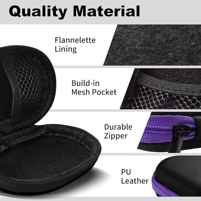 2Pack Oval Earbud Case Portable EVA Carrying Case Storage Bag Cell Phone Accessories Organizer with Carabiner for Earphone, Earbud, Earpieces, SD Memory Card, Camera Chips, Black/Purple - Image 5