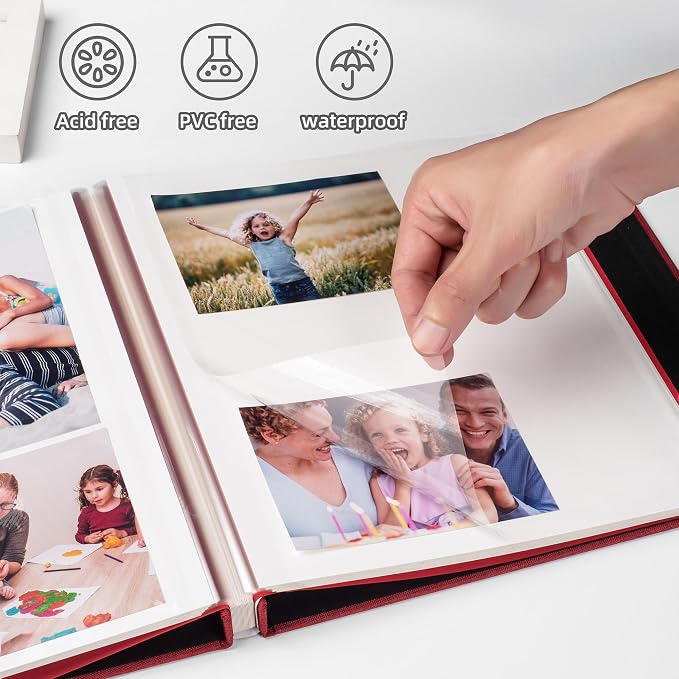 Photo Album Self Adhesive Scrapbook Album for 4×6 Pictures DIY Magnetic Linen Cover Album 15 Sheets/30 Blank Pages for Family Wedding, Birthday, Christmas, Anniversary (Red) - Image 2