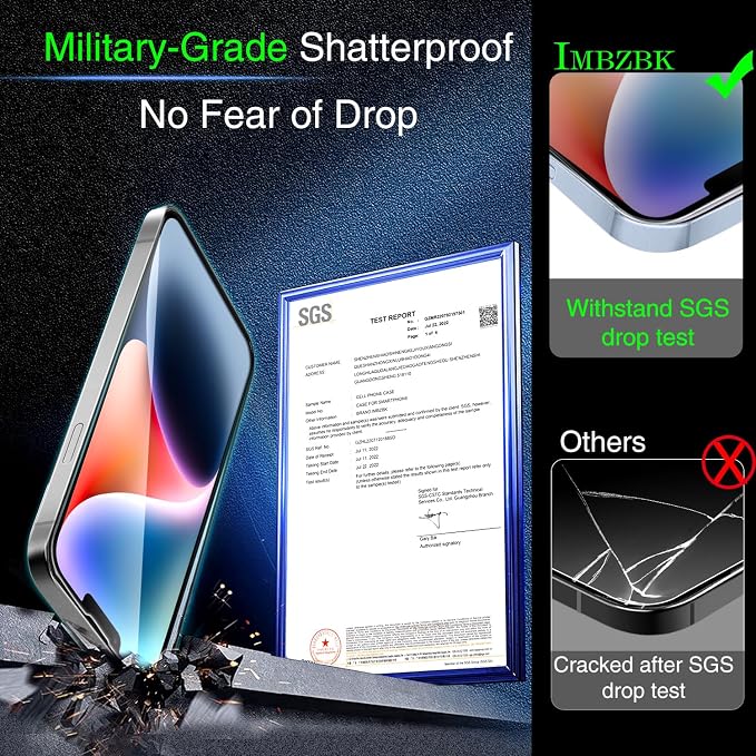 IMBZBK Screen Protector for iPhone 14, Tempered Glass, 3+3 Pack | 9H+ Hardness, Military Grade Shatterproof, Case Friendly, Bubble Free Easy Installation Frame, with 3 Camera Lens Protectors - Image 3