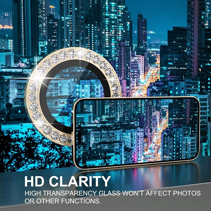 Choiche for iPhone 14 Pro/iPhone 14 Pro Max Camera Lens Protector | Ultra HD, Bling 9H Tempered Glass Camera Cover Screen Protector Metal Ring Decoration Accessories (Diamond-Gold) - Image 5