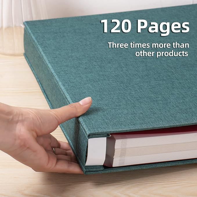 Large Photo Album Self Adhesive 4x6 5x7 3x5 8.5x11 Scrapbook Magnetic Album DIY Scrap Book Length 13 x Width 12.8 (Inches) 120 Sticky Pages Linen Cover DIY Photo Album (Dark Green) - Image 5