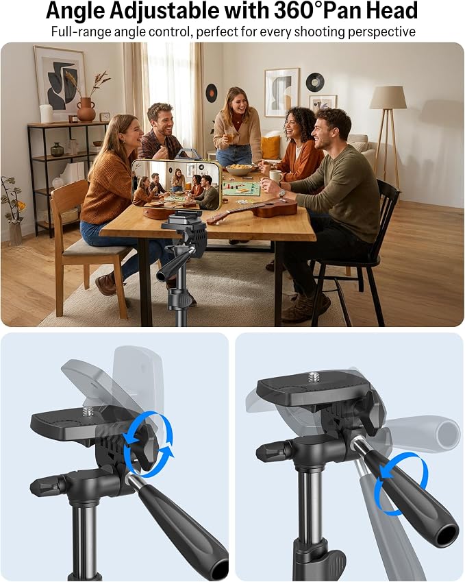 OMOTON TP02-Pro-PK 65" Magnetic Phone Tripod Kit with Fill Light & 2 Remote | Arca-type Base with a 1/4" Screw Hole, Adjustable Height, 10-level Adjustable Brightness, USB-C Charging, for iPhone 12-17 - Image 5