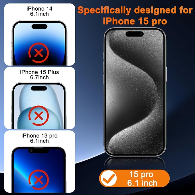 SIBEITU Screen Protector + Camera Lens Protector for iPhone 15 Pro 6.1 Inch | 3 Pack Screen Tempered Glass + 3 Pack Camera Lens, HD Clear 9H Hardness, Scratch Resistant, Sensor Protection, Case Friendly - Image 2