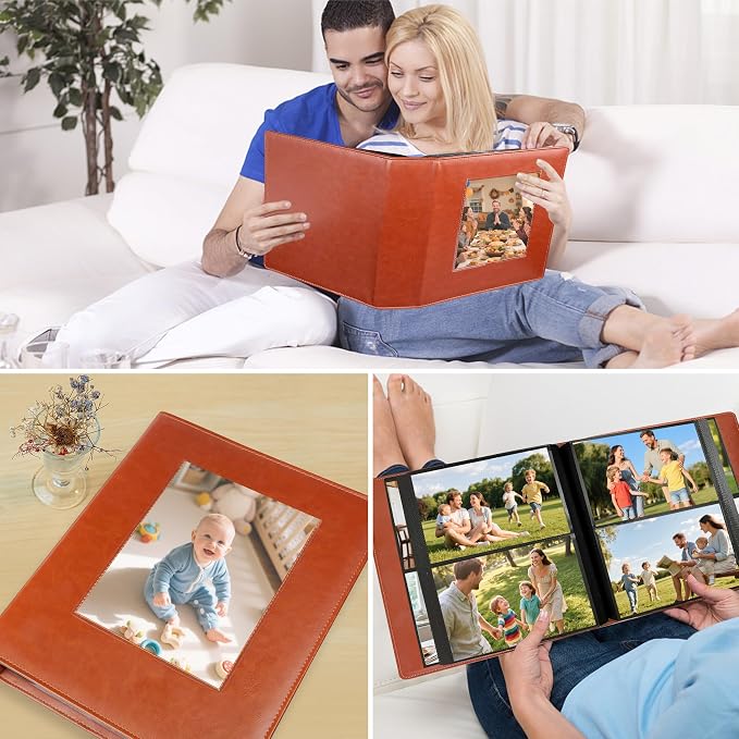 Aevdor 5x7 Photo Album, Holds 272 Photos, Leather Cover, Brown | Clear 5x7 Photo Pockets, Front Display Window, Family, Wedding, Birthday, Anniversary & Travel Memories - Image 8