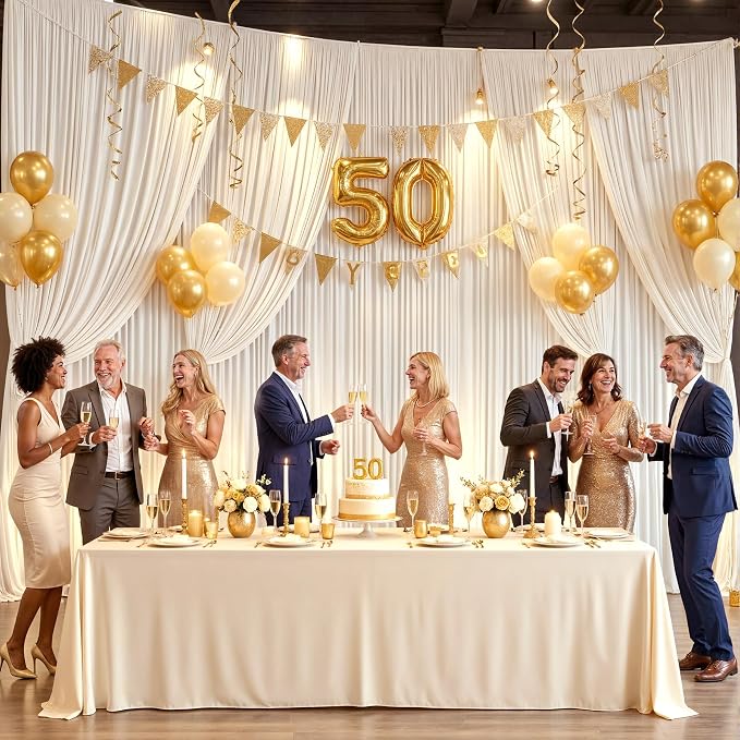 10 Panels Champagne Backdrop Curtains for Wedding Party Wrinkle Free Backdrops Curtain Drapes Fabric Decorations Photo Back Drop Cloth for Baby Shower Photography Stage Reception 50ft(W) x 12ft(H) - Image 5