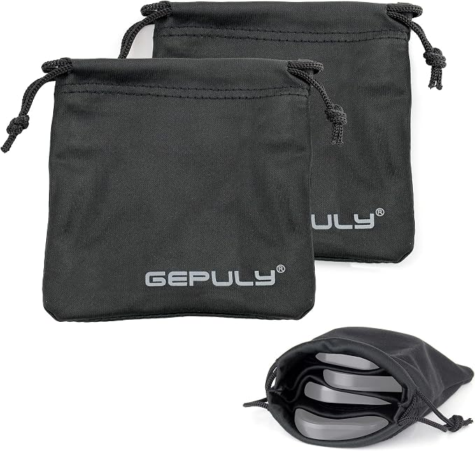 GEPULY 4 Pocket Camera Lens Filter Drawstring Bag Dustproof Storage Pouch | 4-In-1 2 Pack Soft Pouch 11CM,Hold Filters&Batteries In Separated Layers,Double As Microfiber Wipe,Shield From Sand&Scratches by GEPULY