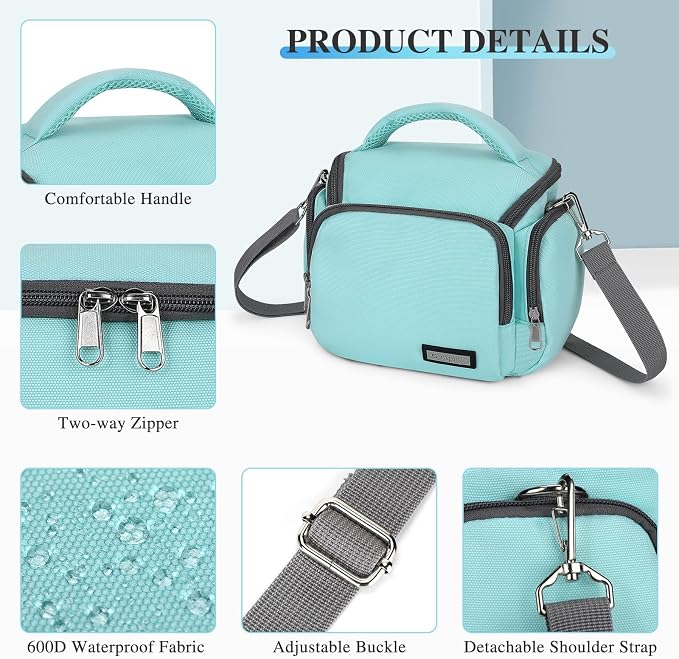 G-raphy Camera Bag Case Compact Lightweight Shoulder Crossbody Sling Photography Bags for Nikon Canon Sony DSLR SLR Mirrorless with Removal Straps Mint - Image 7