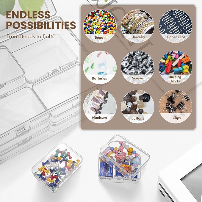 zoeynex Medium Plastic Organizer Boxes, 12 Clear Containers with Hinged Lids, for Beads, Jewelry, Crafts, Electronics, Hardware, School Supplies (32 Labels) - Image 3