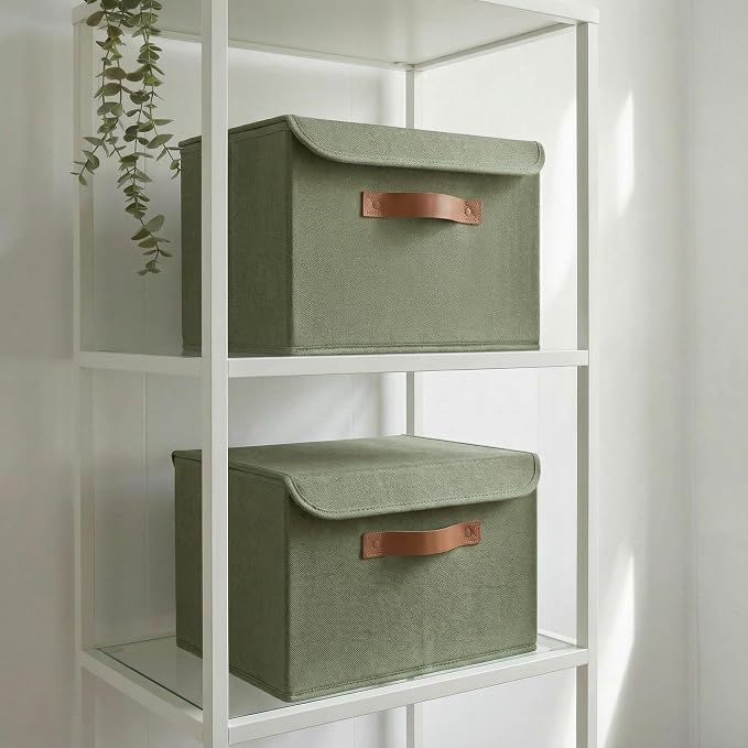 Decorative Linen Storage Boxes with Lids - Large Set of 2 Organizer Bins | The Perfect Container for Home Decor - Safely Store Photos, Documents and Memory Box Keepsakes in Style by ZICOTO